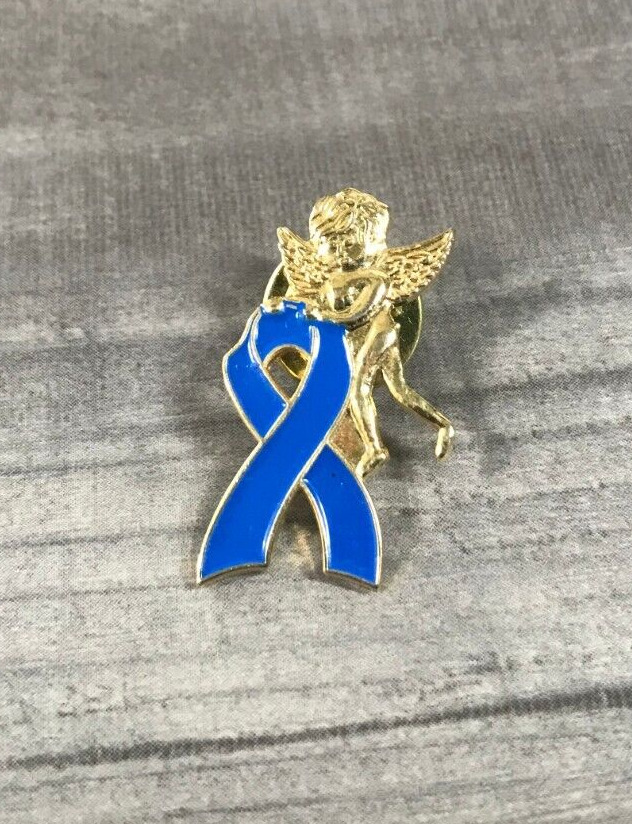 Prostate Cancer Awareness Blue Ribbon With Angel Lapel Hat Jacket Vest Bag Pin