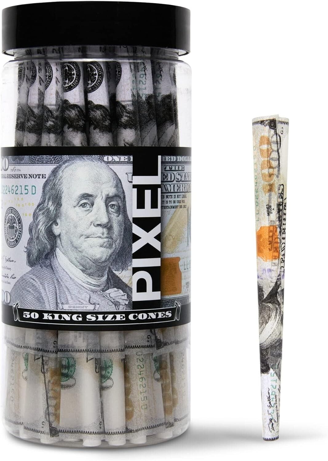 $100 Pre-Rolled Cones King Size | 50 Pack | Benjamin Bill Papers with Tips