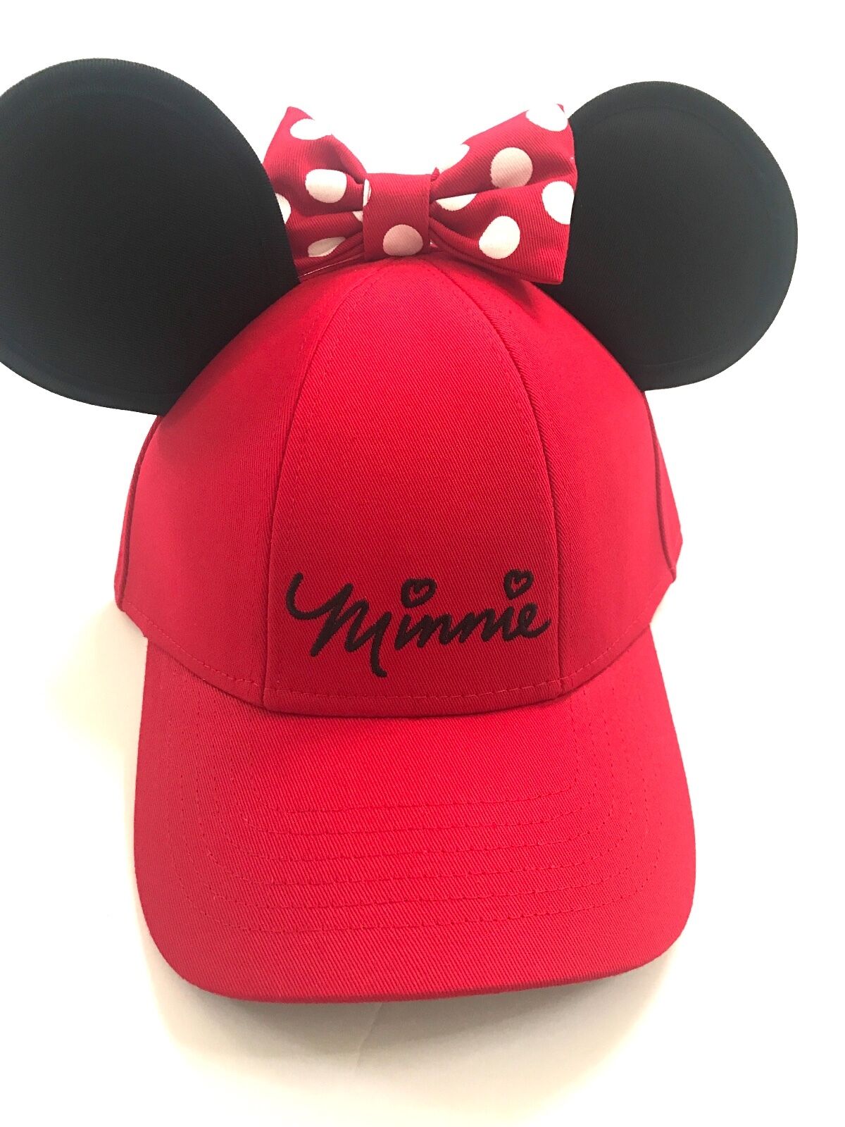 Disney Minnie Mouse Polka Dot Baseball with Ears, Red Womens Hat Cap New Bright
