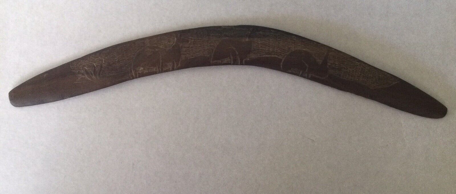 Vintage Antique Carved Aboriginal wood wooden boomerang Kangaroo Emus Art