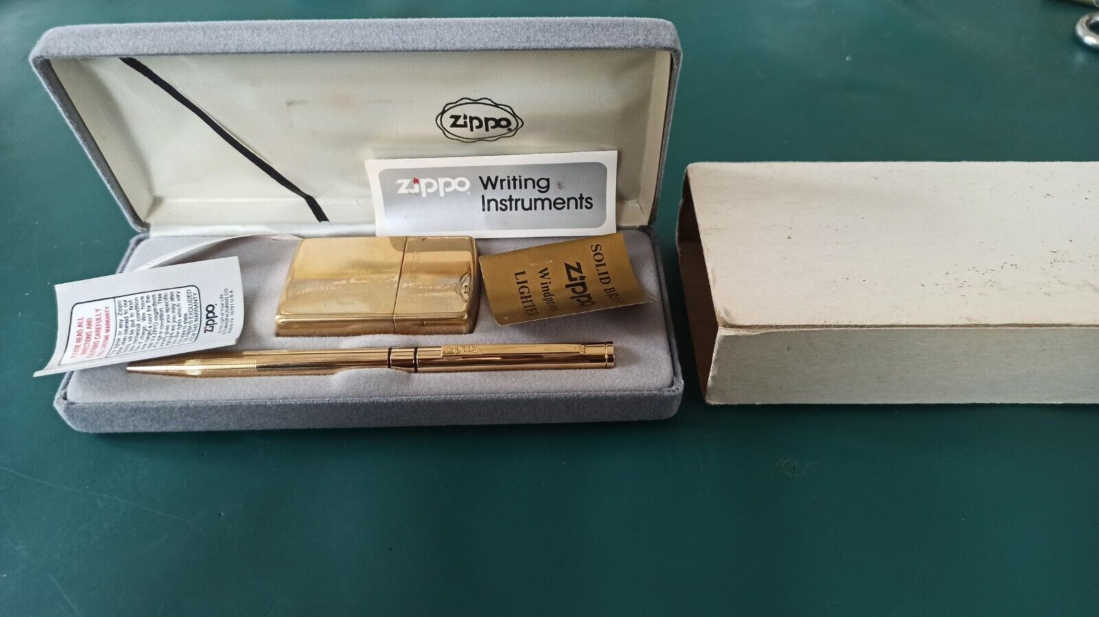 Zippo Solid Brass Lighter and pen set 1932 - 1991 vintage rare original case