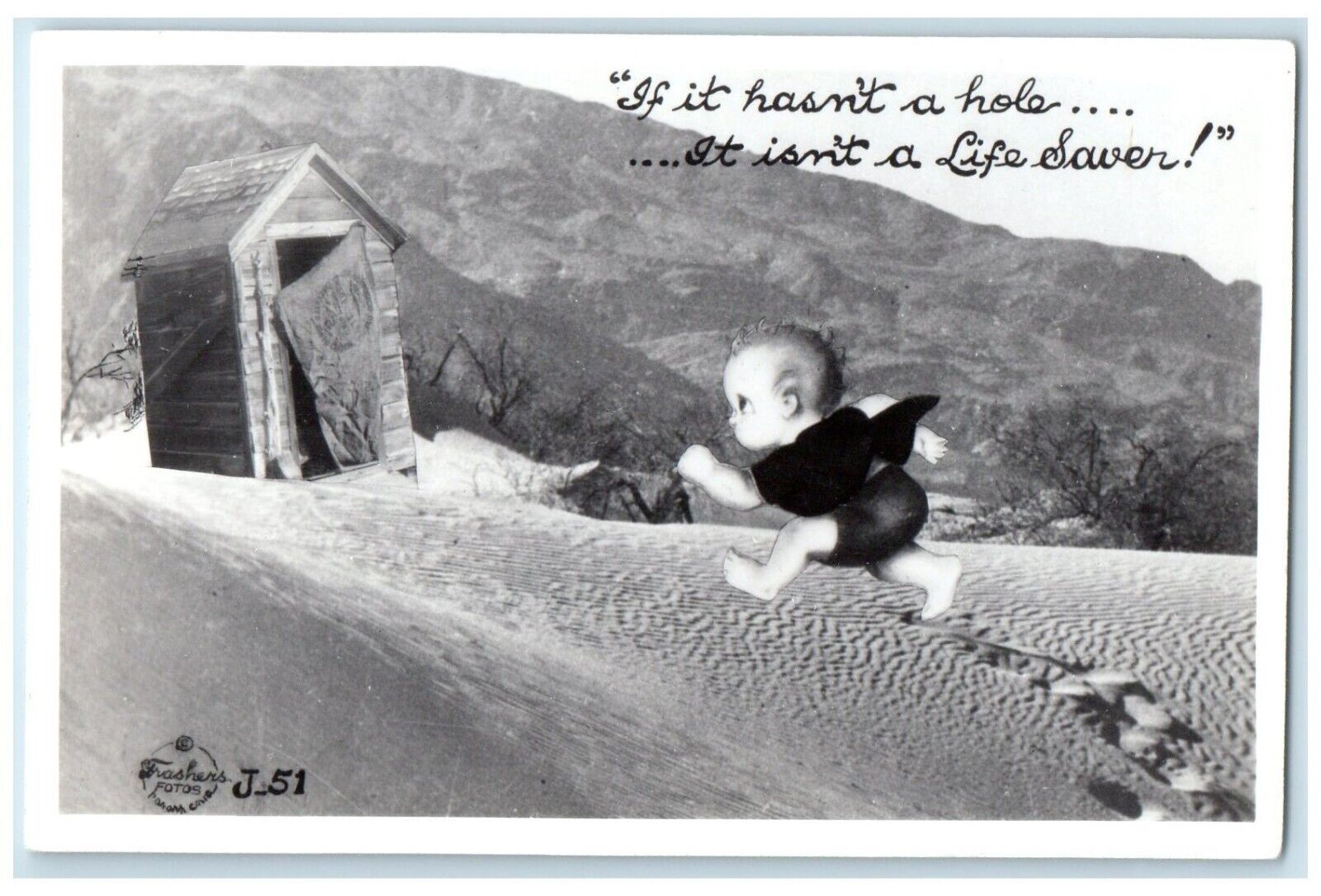 c1940's Little Kid Outhouse Humor Frashers RPPC Photo Unposted Vintage Postcard