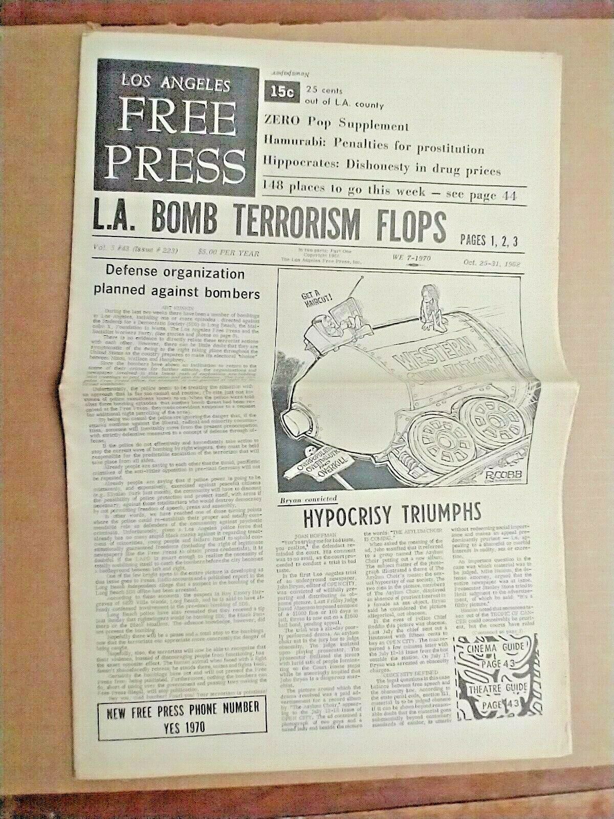 LOS ANGELES FREE PRESS UNDERGROUND NEWSPAPER 1968/ VELVET UNDERGROUND CONCERT AD