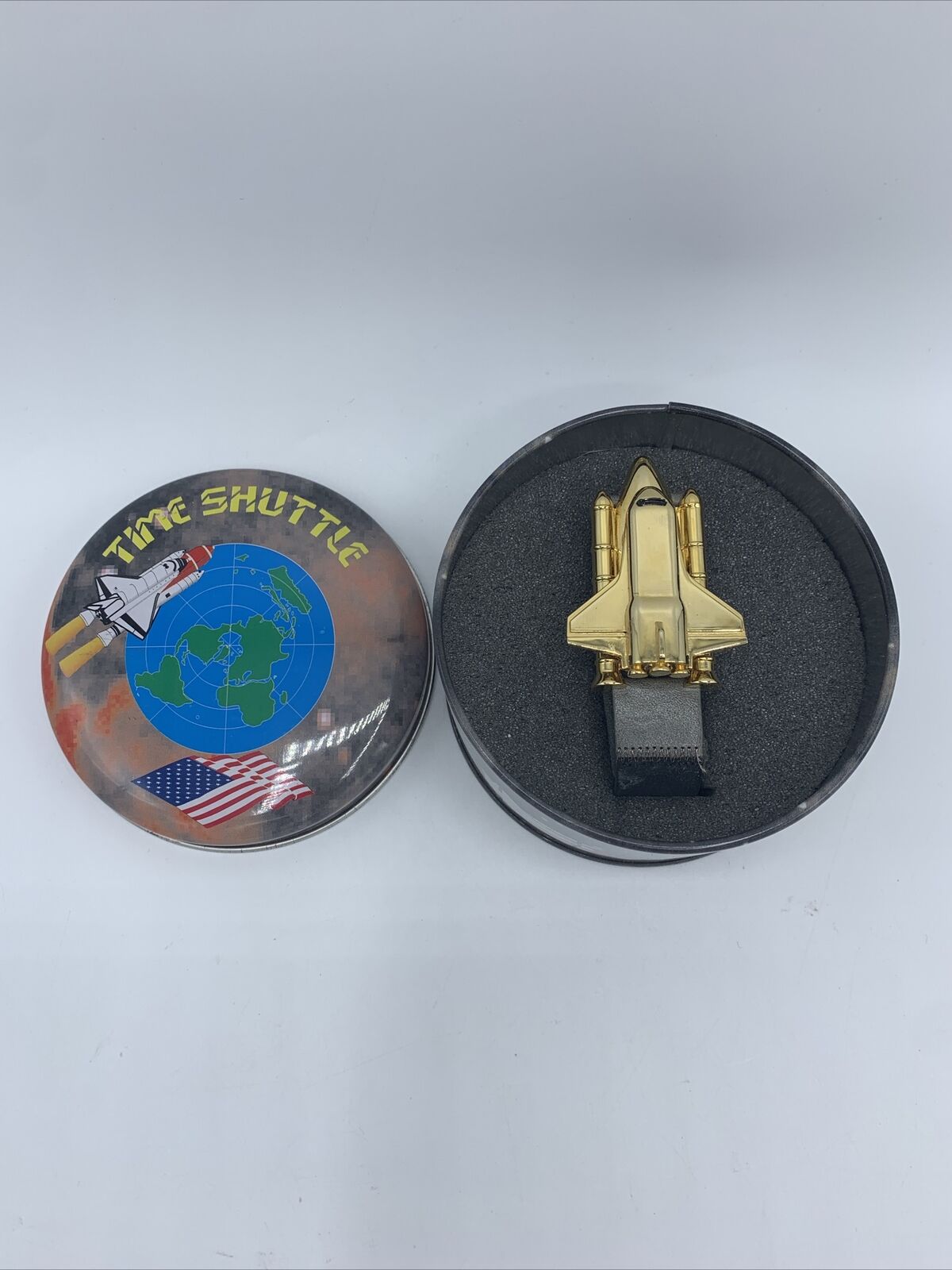 Vintage 1995 NASA TIME SHUTTLE  Space Shuttle Watch , Gold Color & Leather Belt