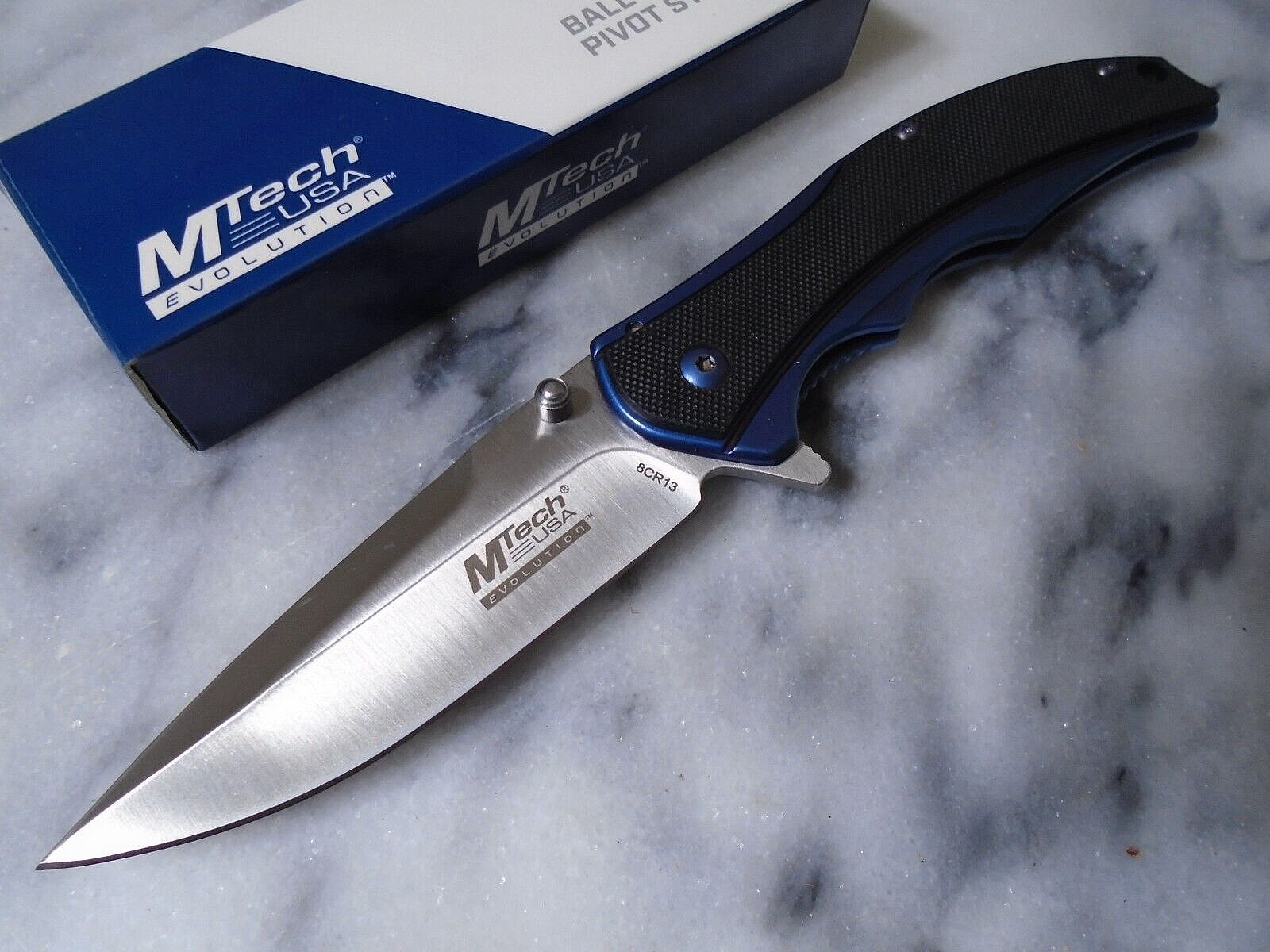 Mtech Evolution Ball Bearing Pivot Pocket Knife 8Cr13MoV Blue Mist MTEFDR014D