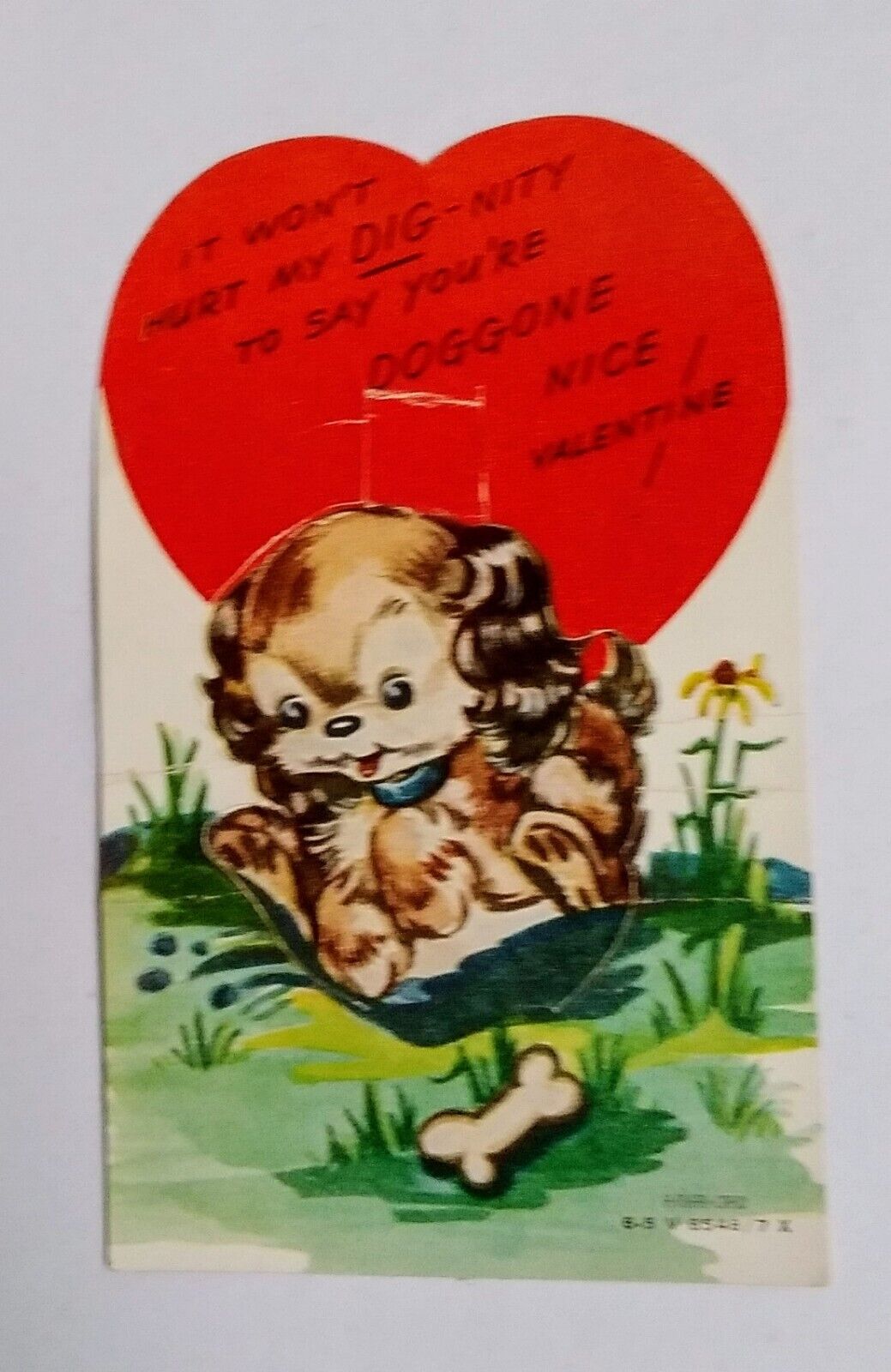 Vintage Valentine Card Dog With Bone