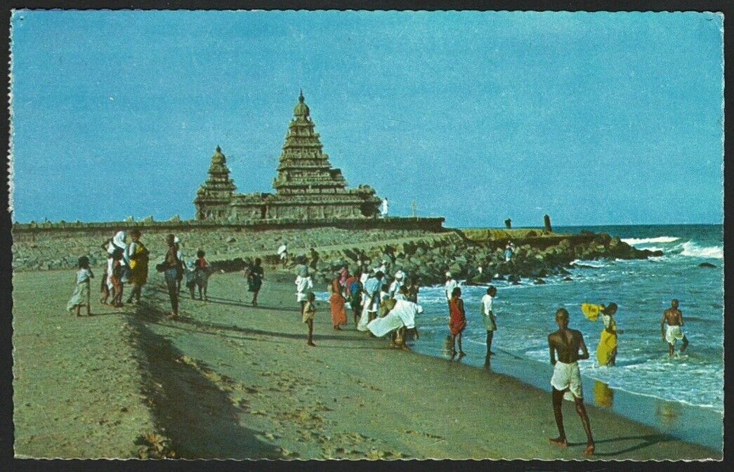 Mahabalipuram Shore Hindu Temple Chrome Postcard Tamil Nadu India 1968