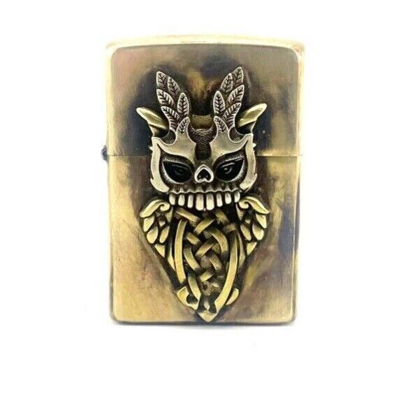 Nordic Style Engraved Owl Skull with Zippo Lighter - Mystic & Artistic