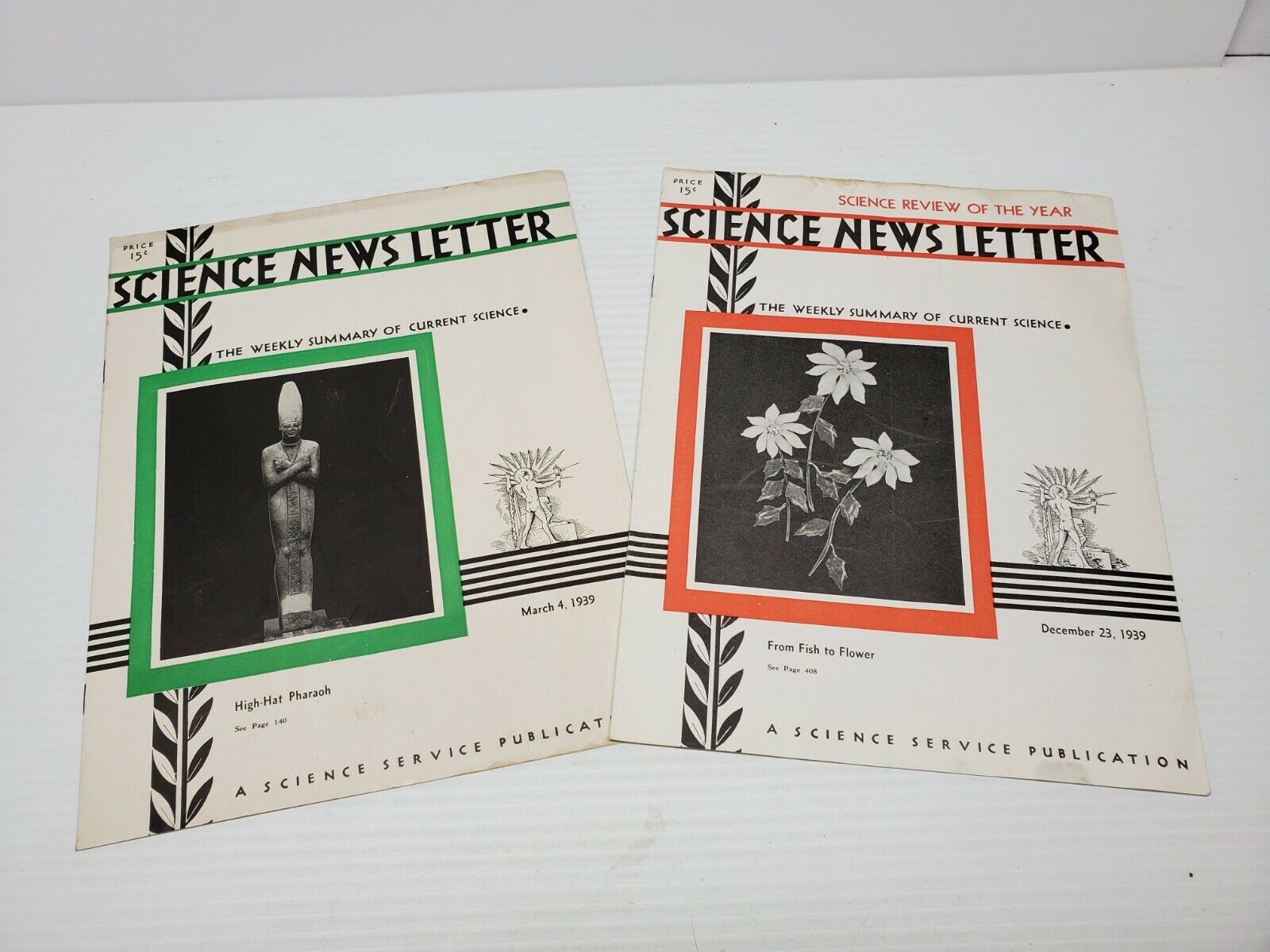 Science News Letter Magazines Lot of 2 VTG 1939 Weekly Summary Current Science