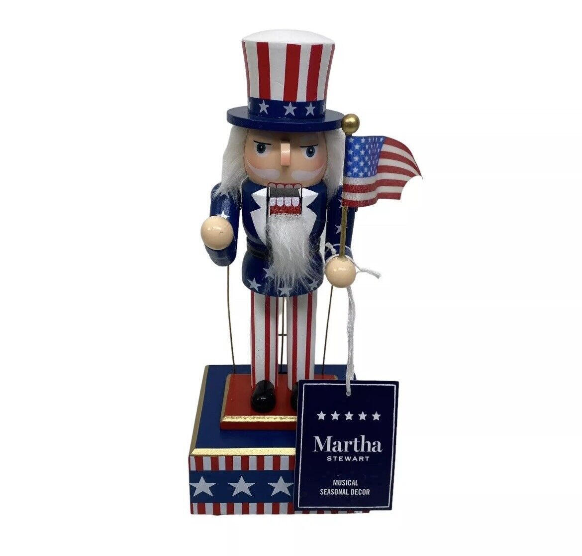 Martha Stewart Wood Animated Musical Nutcracker July 4th Independence Day