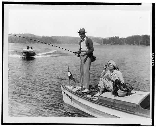 Rod La Rocque,Vilma Banky fish,rainbow trout,Lake Arrowhead,California,CA,1910