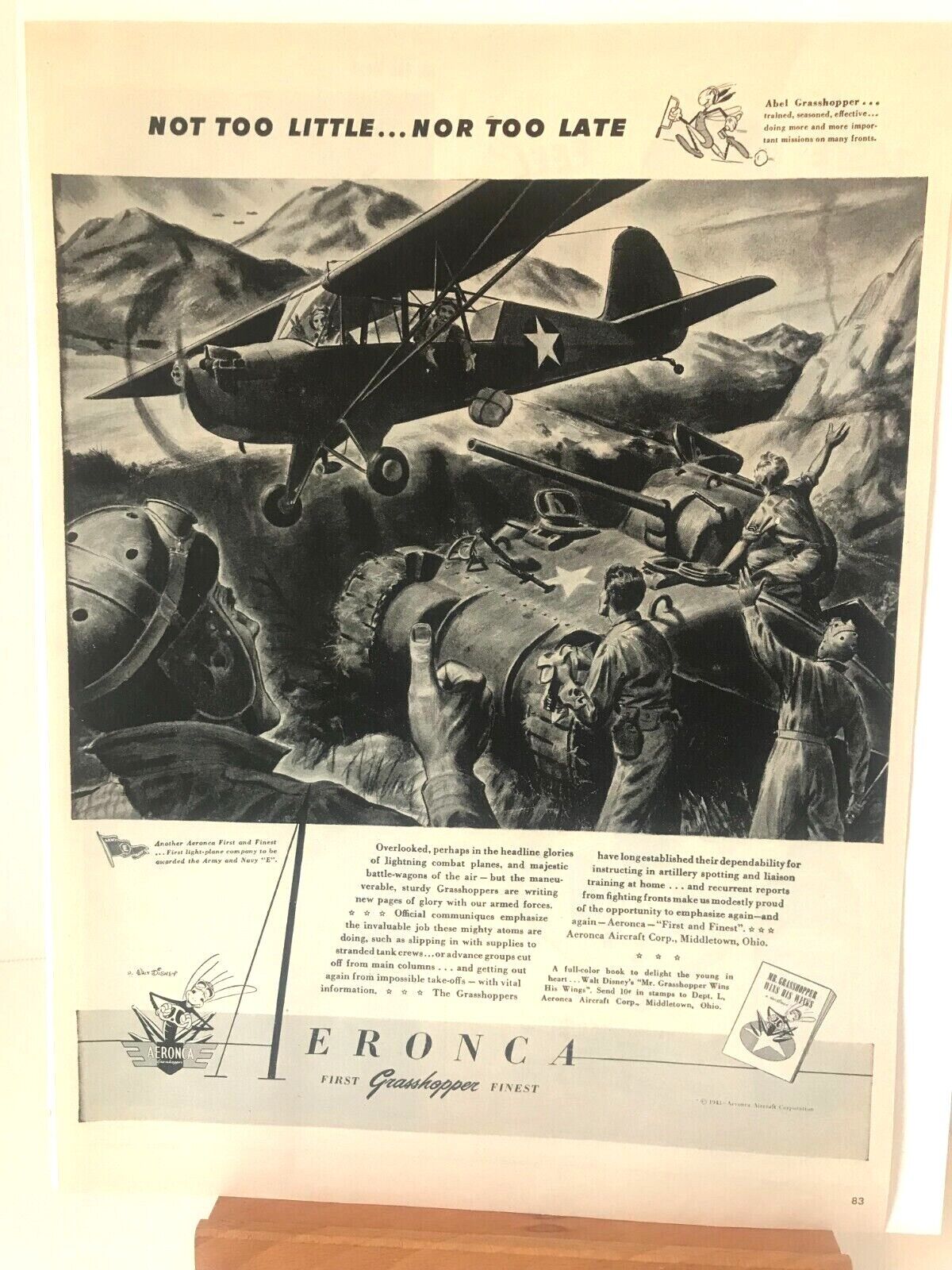 Print Ad 1943 Wartime Aeronca Aircraft Grasshopper Plane Tank Battle 13\
