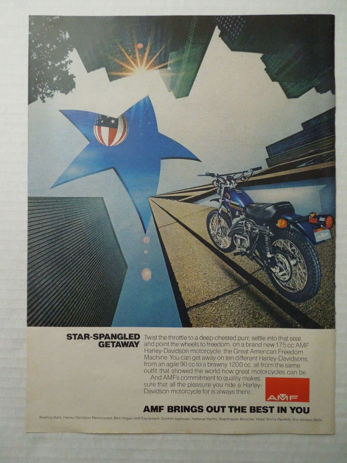 1974 AMF 175cc HARLEY DAVIDSON Motorcycle Magazine Ad