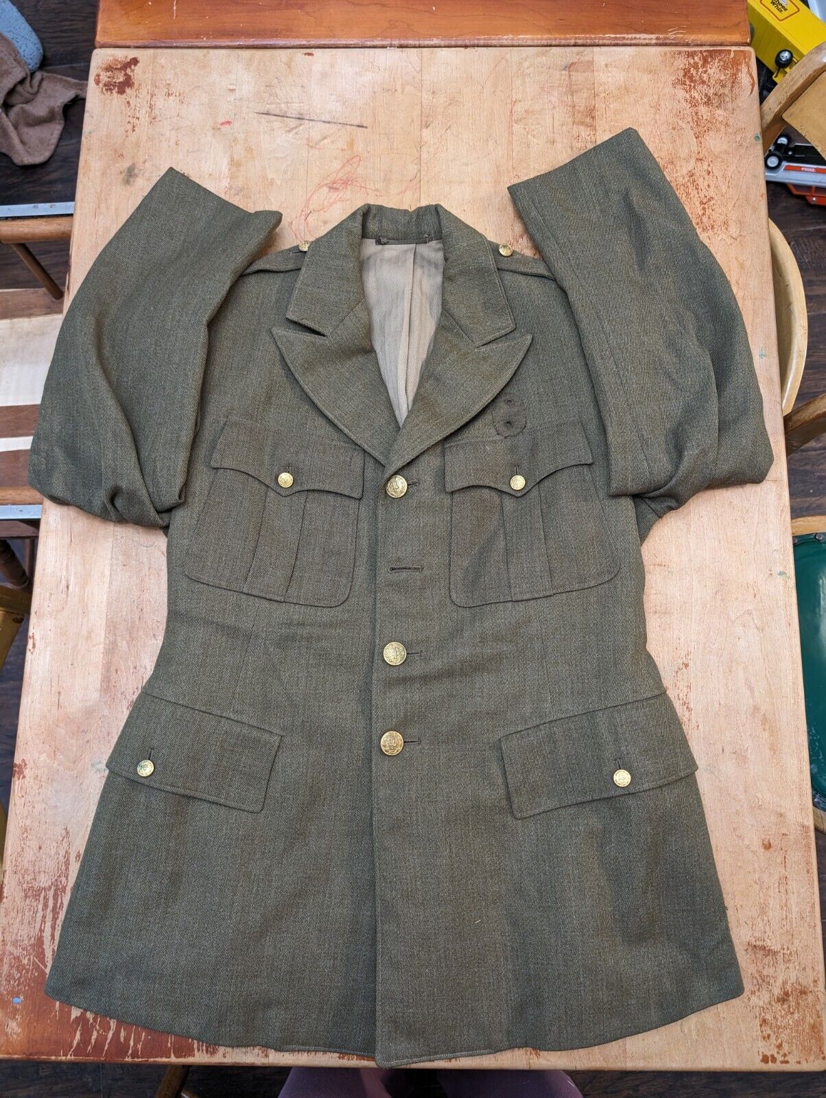 VTG Police Uniform Jacket Wool Metal Buttons Green Identified 1930s UGW Tag