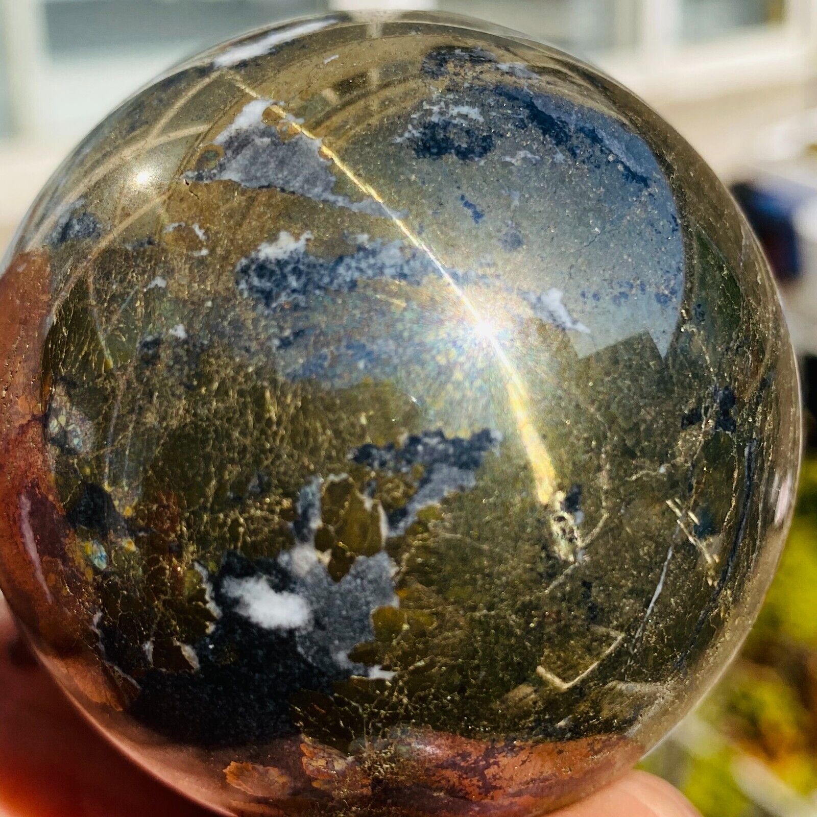 490g Large Chalcopyrite Agate Crystal Sphere Gemstone Mineral Ball Specimen