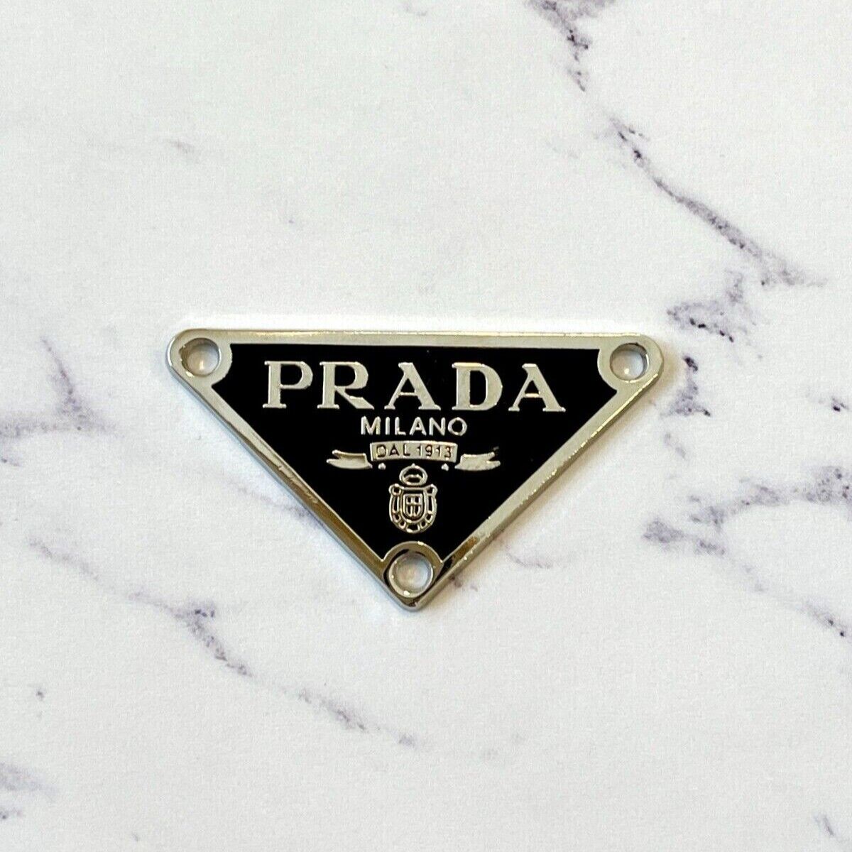 Prada Logo Triangle Black and Silver Button Pendant Zipperpull