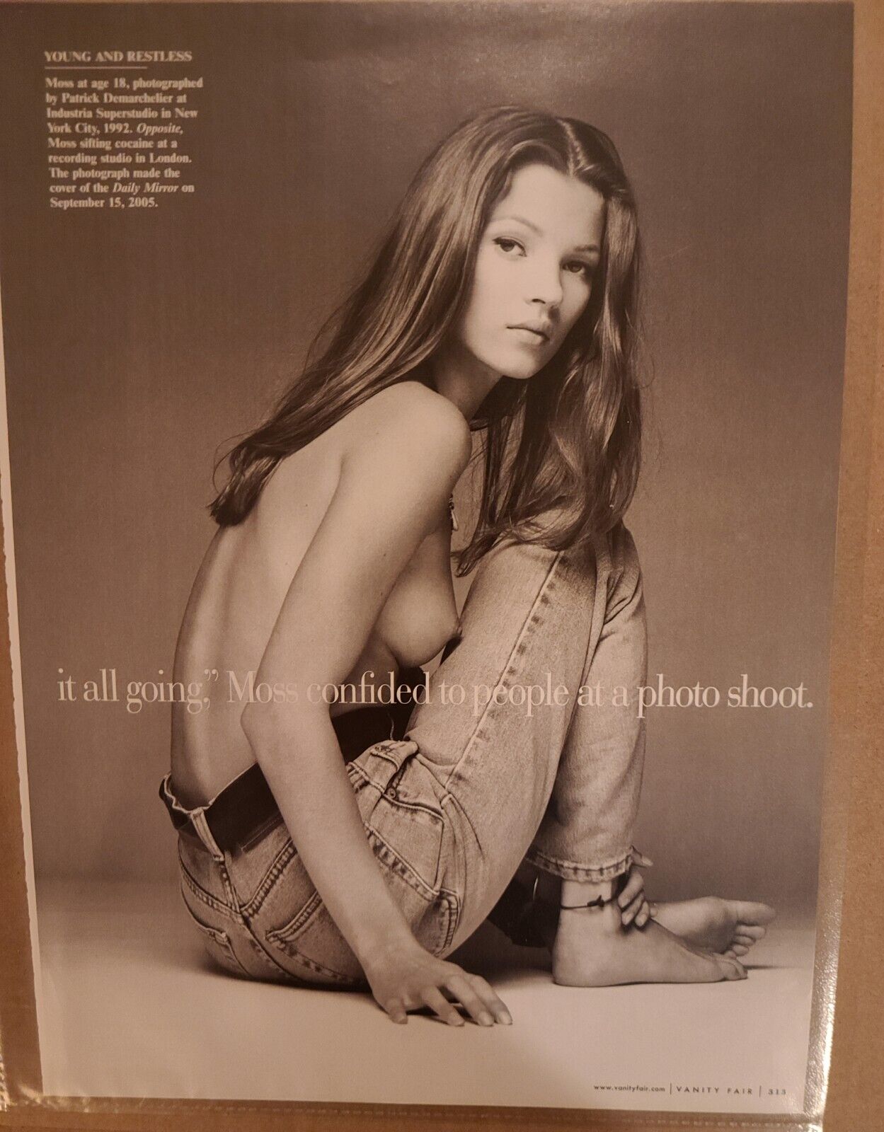 Vintage KATE MOSS Press Clipping 1 page, 2 sides w photographs shown 
