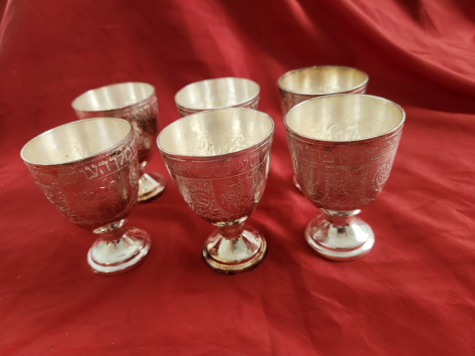 6 Persian Silver 84 Wine cup Shot Cup Hebrew Jewish Cup- Height 8 cm