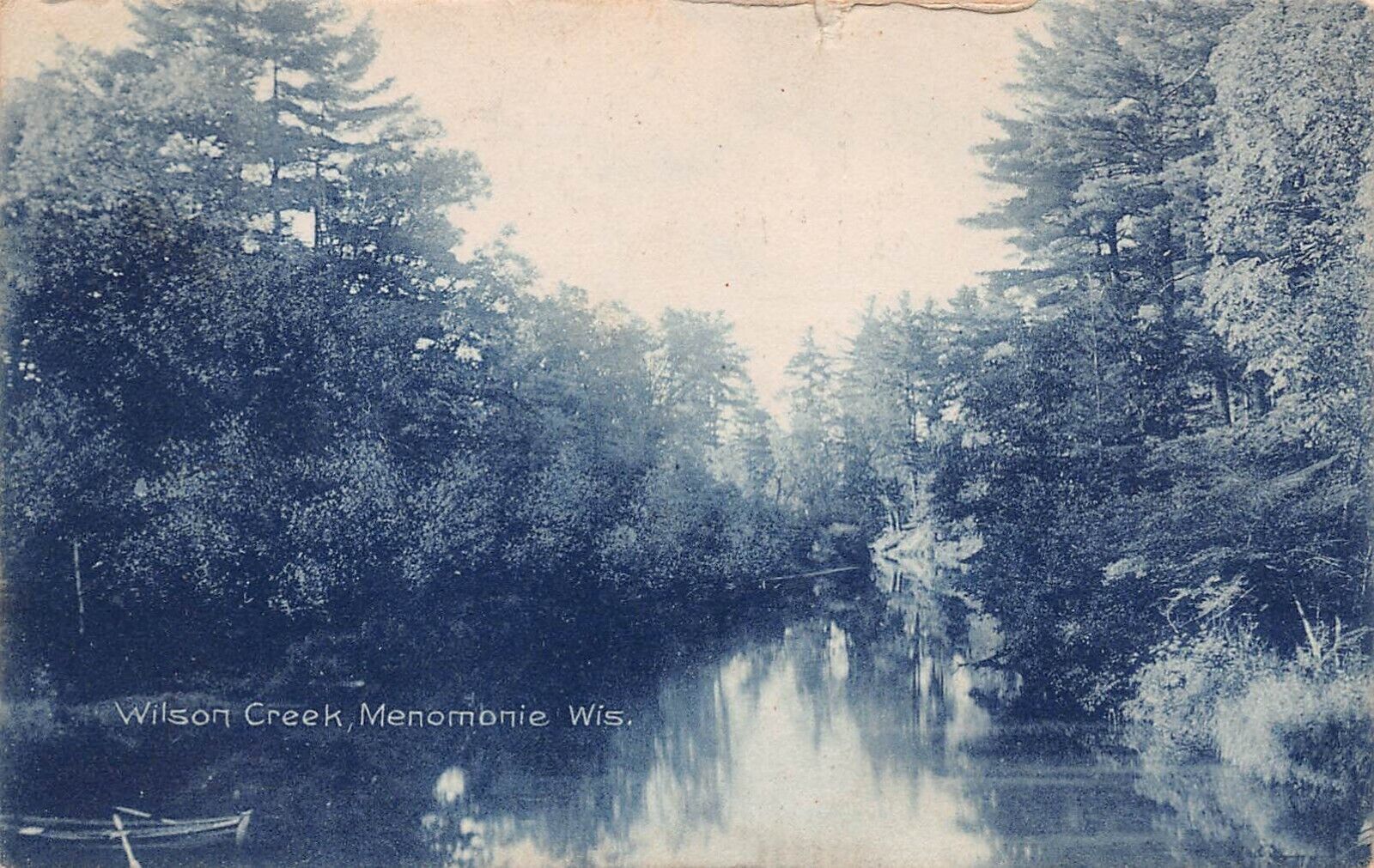 Menomonie WI Wisconsin Wilson Creek Boat Cyanotype 1910 Postcard