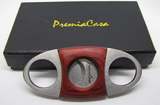 PREMIACASA STAINLESS STEEL RED WOOD GUILLOTINE CIGAR CUTTER 
