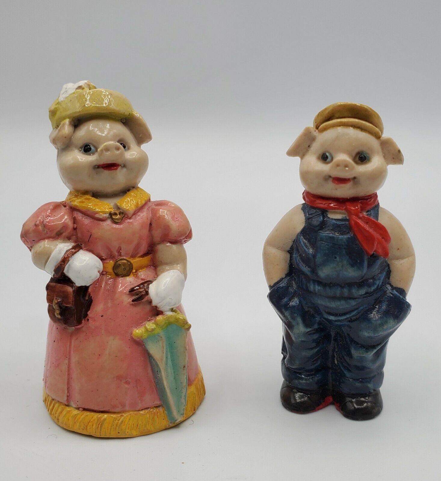 Set of 2 Vintage Resin Pig Figurines ~ Beautifully Painted Miniatures 2\