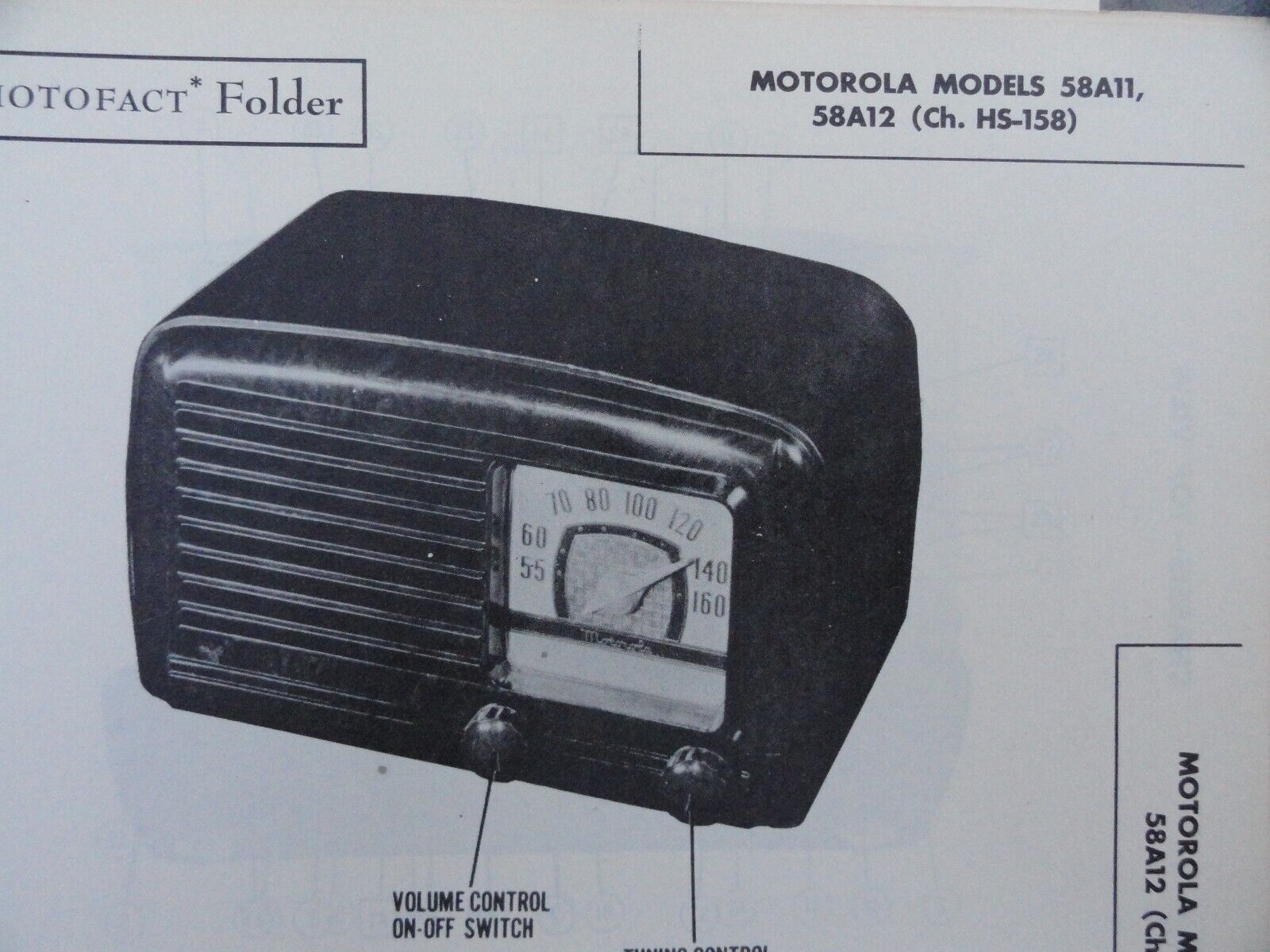 Vintage Sams Photofact Manual MOTOROLA MODELS 58A11, 58A12
