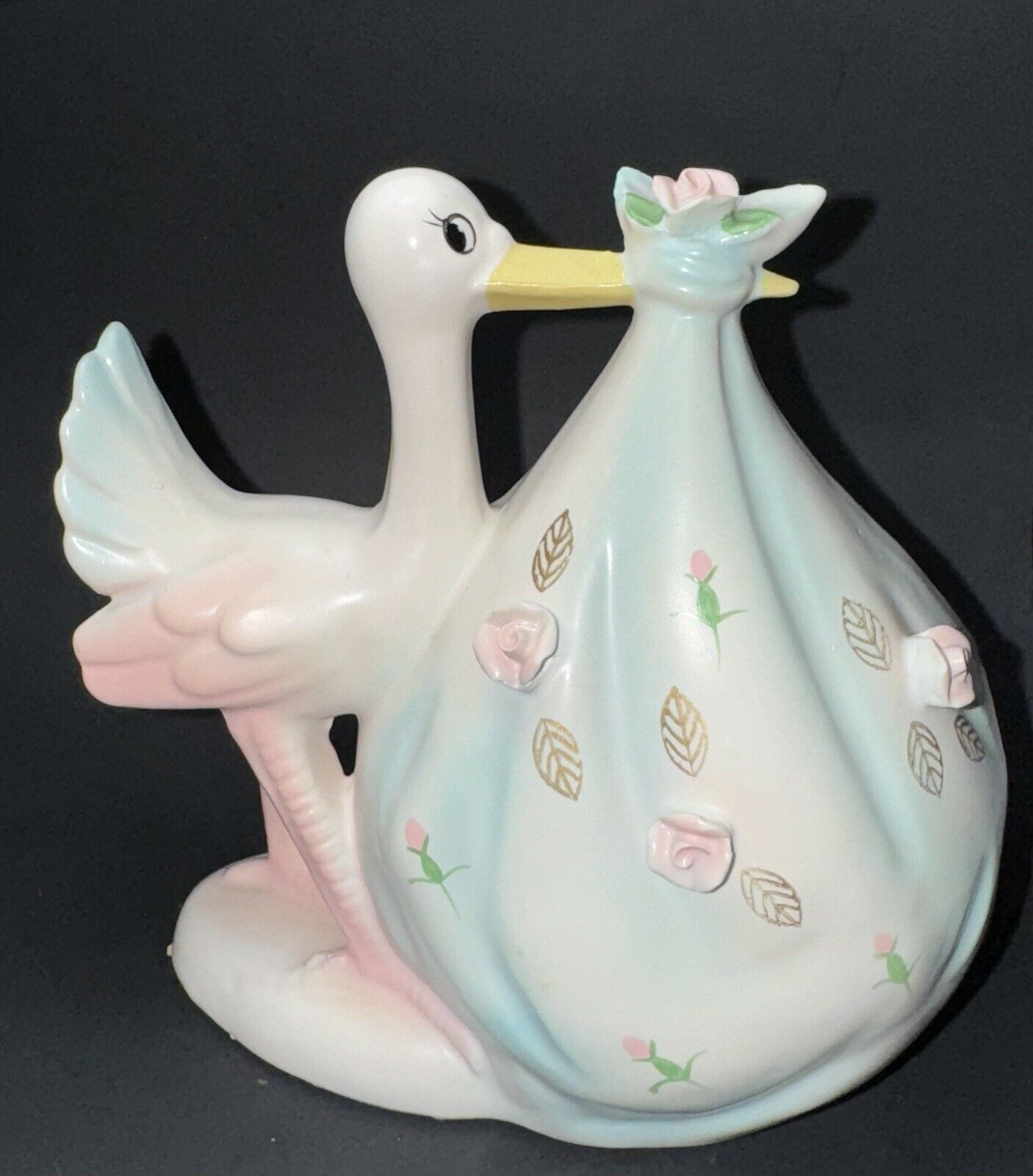 Vintage 1960s Rubens Originals Ceramic Stork Bundle Nursery Baby Planter Japan