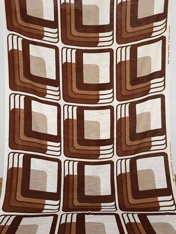Vintage curtain fabric by the yard/ brown geometric pop op art mid-century 70s