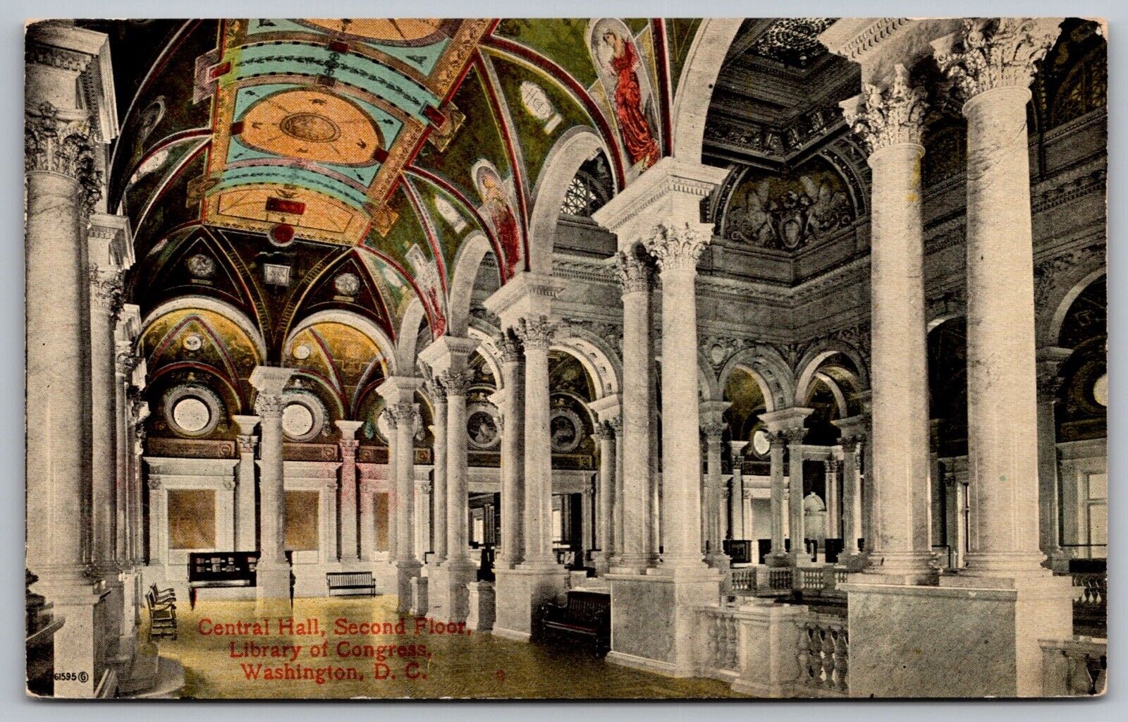 Washington DC Library Of Congress Central Hall Second Floor DB Postcard