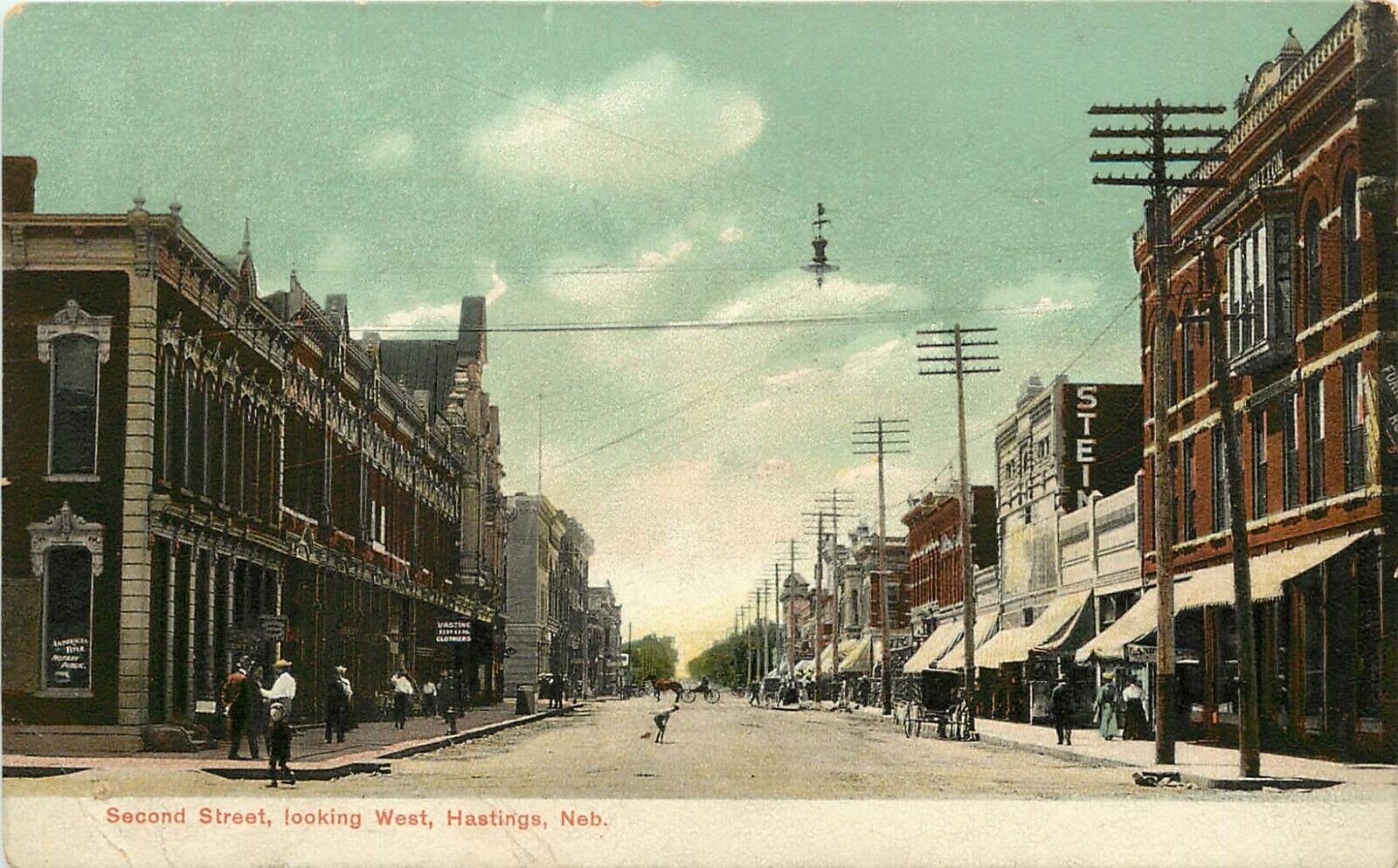 Undiv. Back Postcard, Hastings NE Second Street Scene Business Signs, Adams Co.