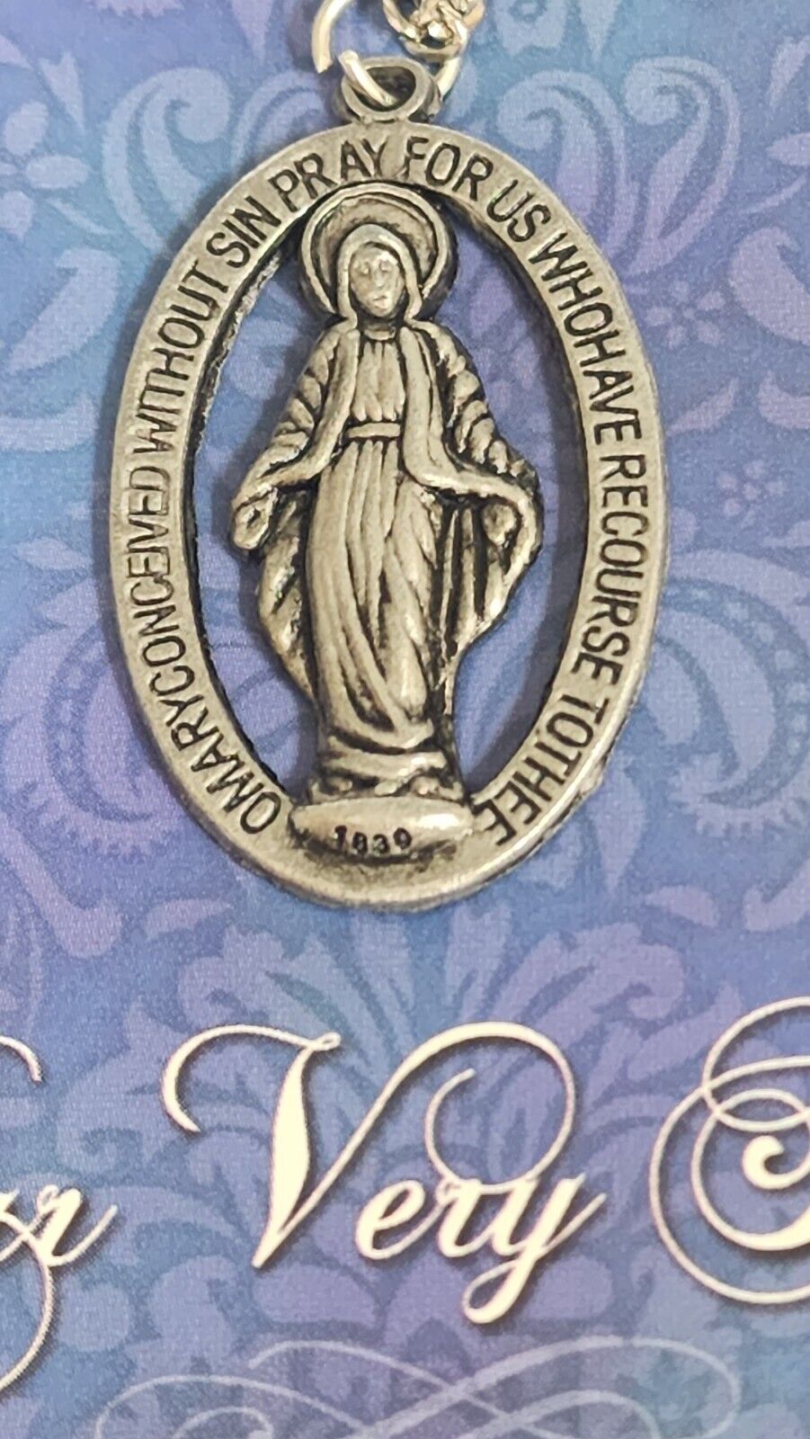 St. Mary Miraculous Pendant & Chain Religious Catholic Jewelry Medal Pewter