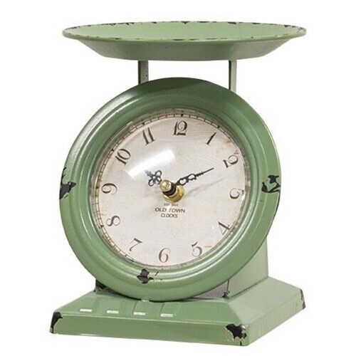 New Primitive Farmhouse Antique Style AGED GREEN SCALE CLOCK Candle Holder Dish