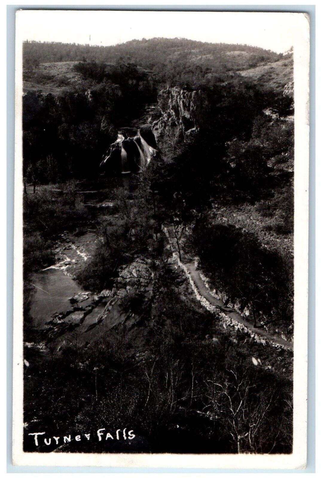 1936 Birds Eye View Of Turney Falls Ardmore Oklahoma OK RPPC Photo Postcard