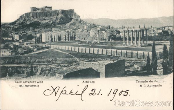 Greece Athens Athenes Temple de Jupiter & l\' Acropole Postcard Vintage Post Card