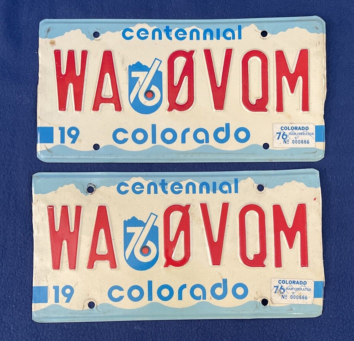 VTG 1976 Colorado Bicentennial Centennial Matching License Plate Collectable Set