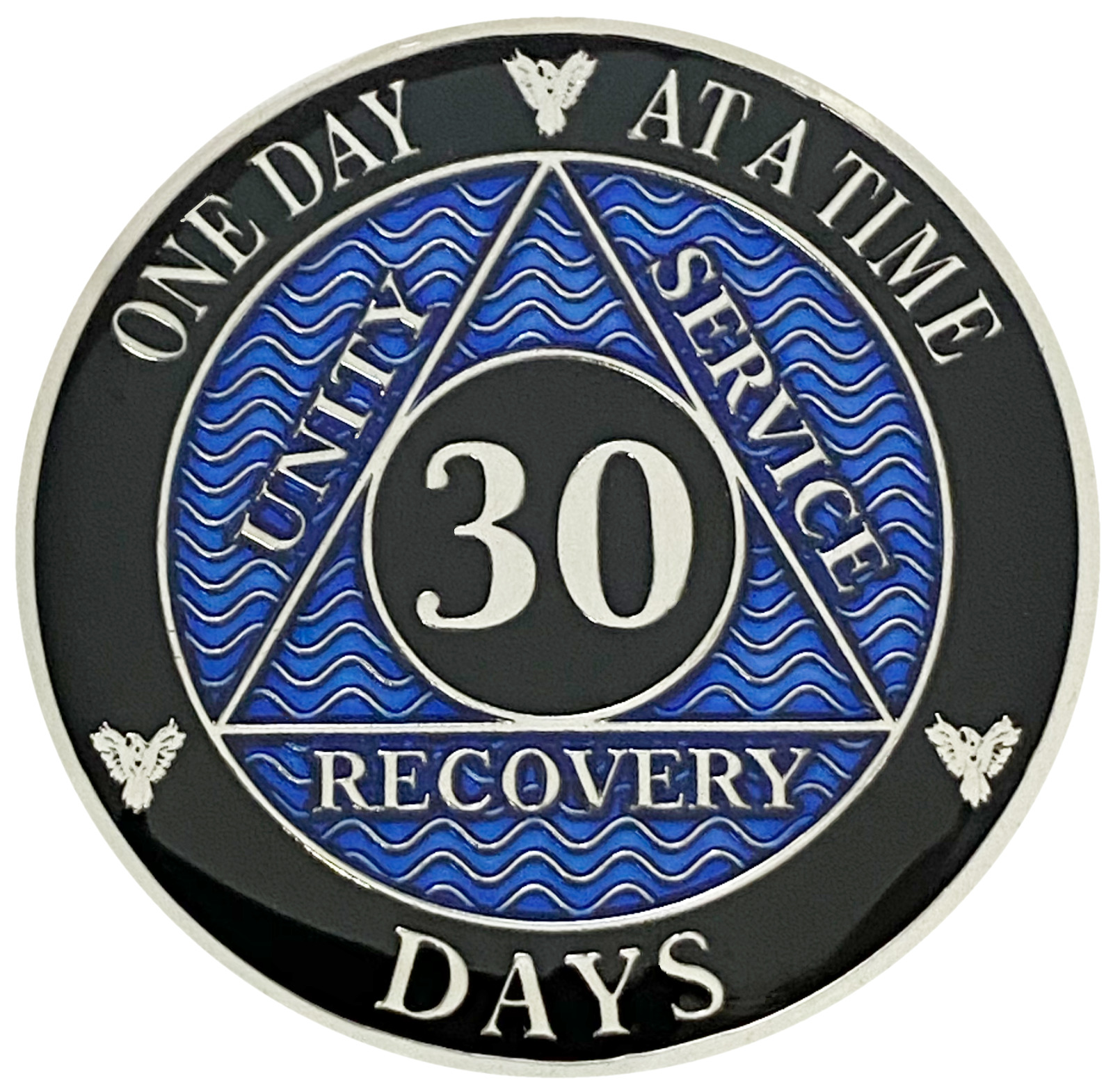 AA 30 Days Blue, Silver Color Plated Coin, Alcoholics Anonymous Medallion