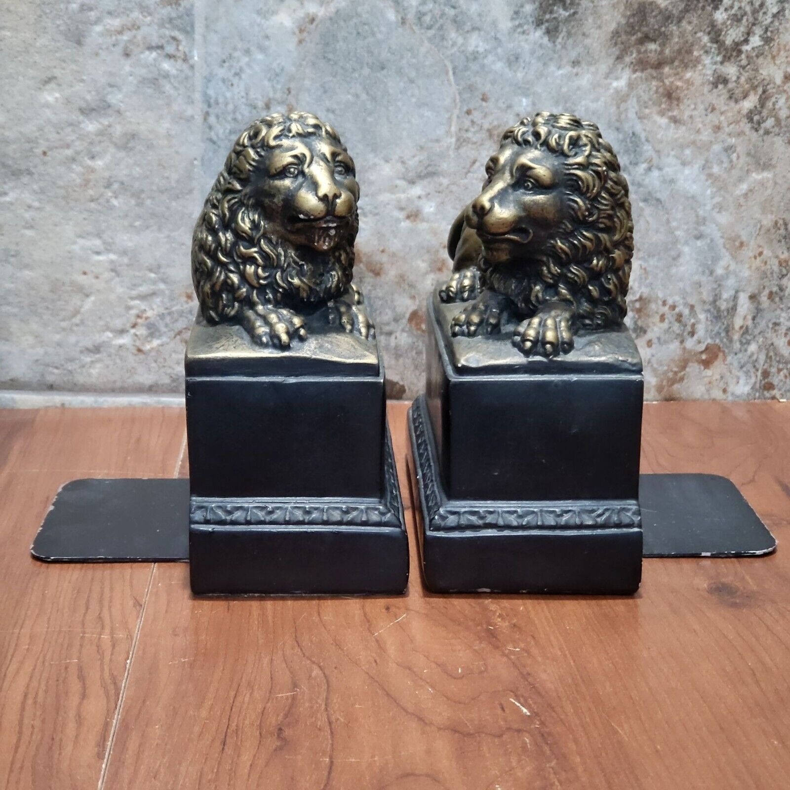 Vintage Sitting Lion Sculpture Bookends Set of 2