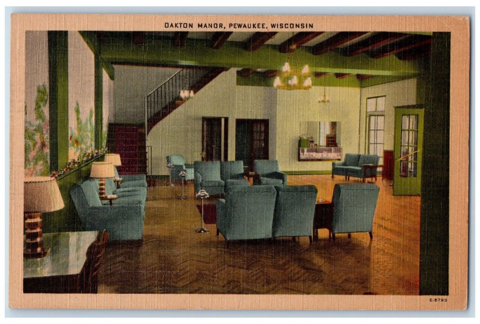 Oakton Manor Interior Living Room Lobby Scene Pewaukee Wisconsin WI, Postcard