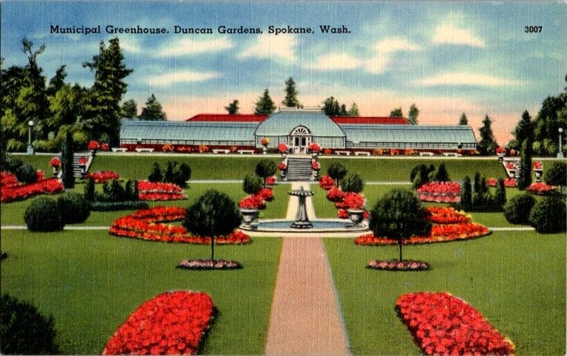 Vintage Postcard Municipal Greenhouse Duncan Gardens Spokane WA Washington L-239