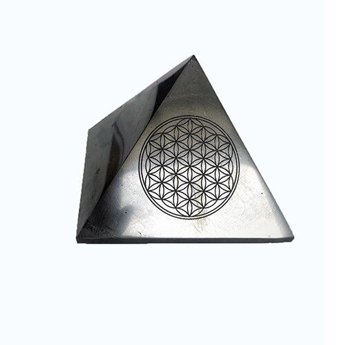 Polished shungite pyramid 70x70mm 2,75 Flower of life Karelia EMF protection