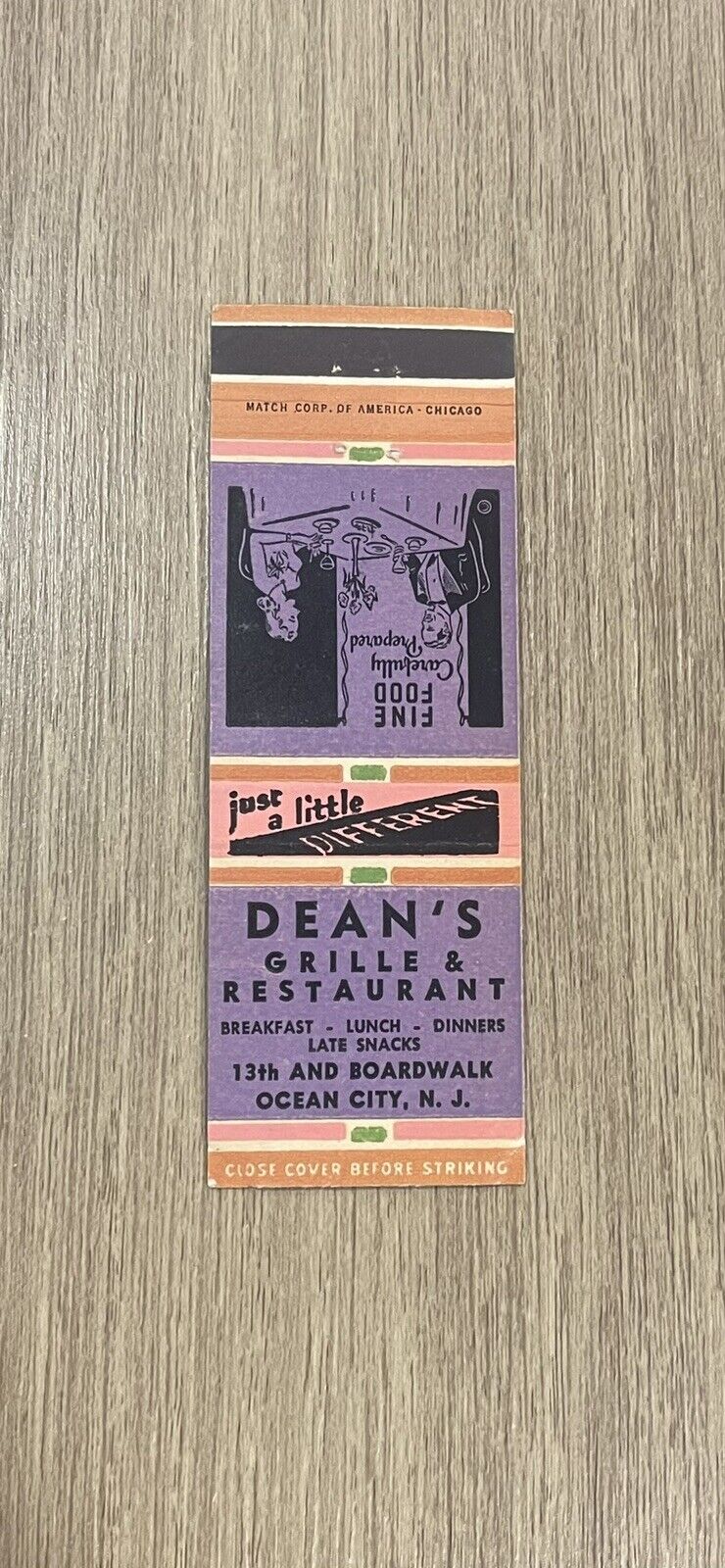 Deans Grille And Restaurant Ocean City New Jersey Vintage Matchbook Cover