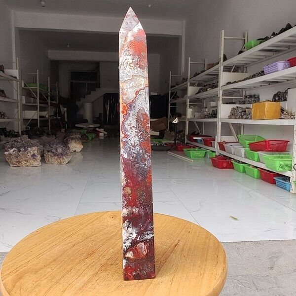 1145g Natural Polished Mexico Banded Agate Obelisk Crystal Tower Point Healing