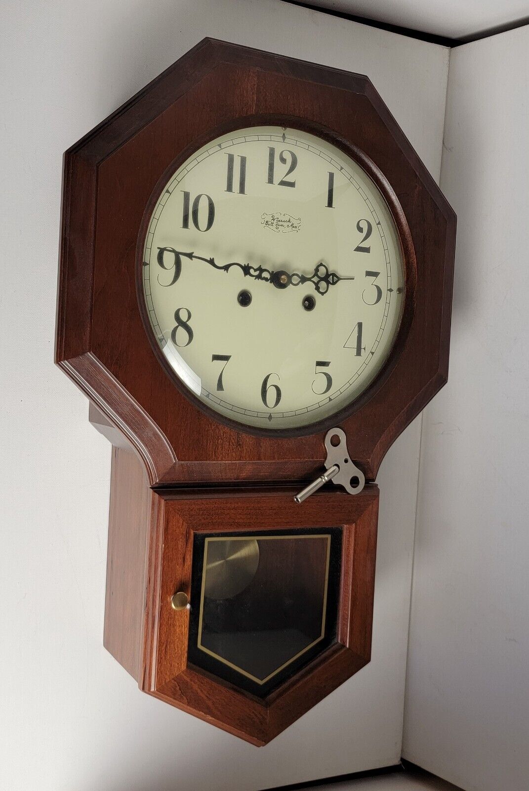 VTG Wuersch Chatham Cherry Top Hinged Bezel Wall Clock 311-2620 SERVICED