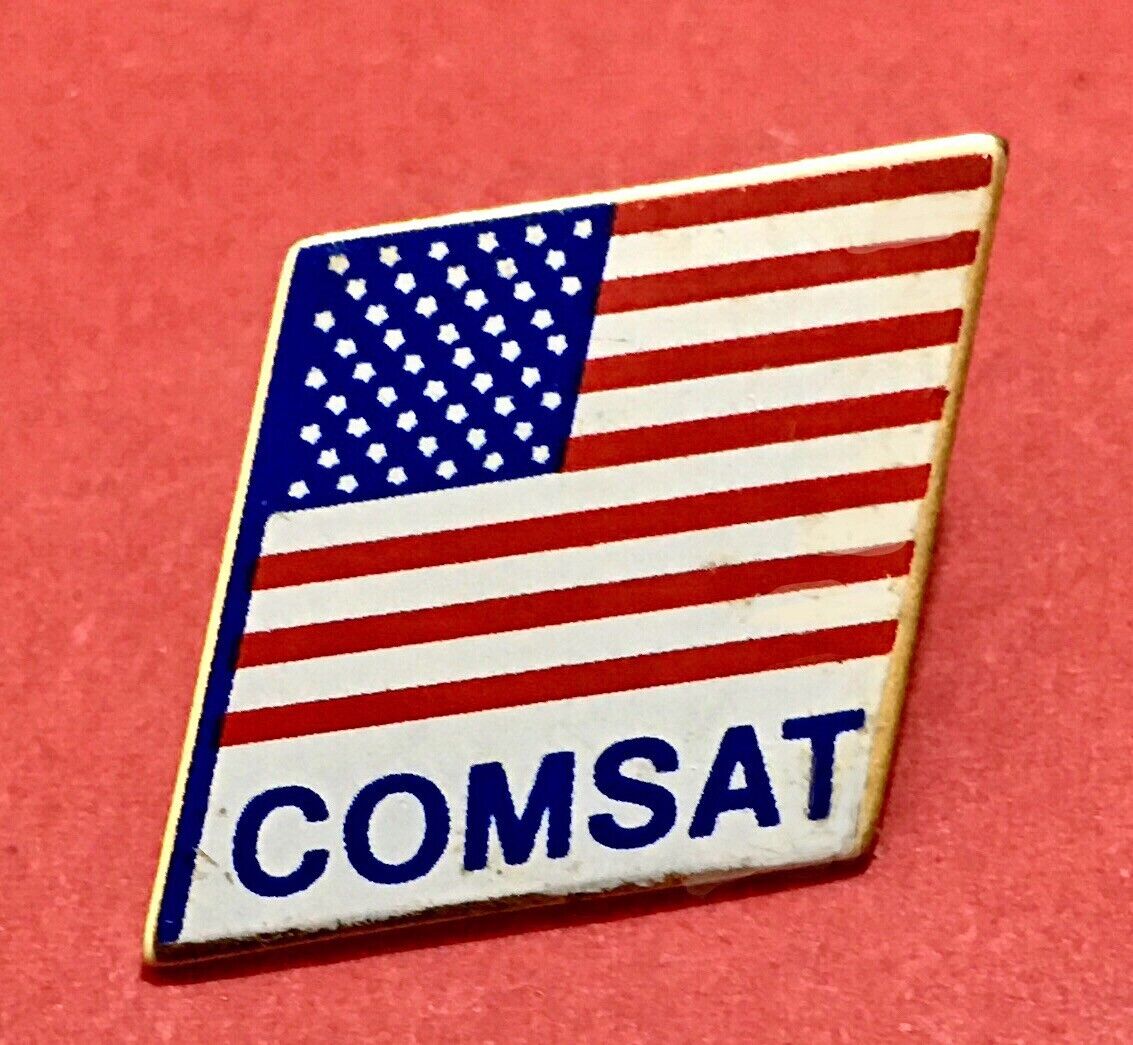 COMSAT Communications Satellite Company With American Flag Vintage Pin Badge
