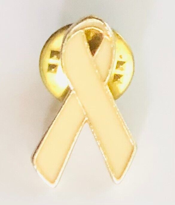 Cream Ribbon Pin Badge Support For Paralysis Spinal Cord Injuries Rare (G12)