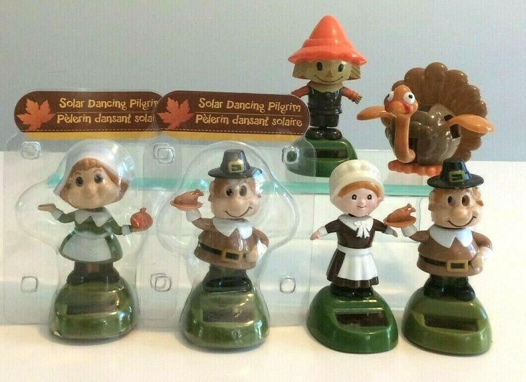 LOT of 6 SOLAR POWERED DANCING PILGRIMS/SCARECROW/TURKEY-THANKSGIVING THEMED