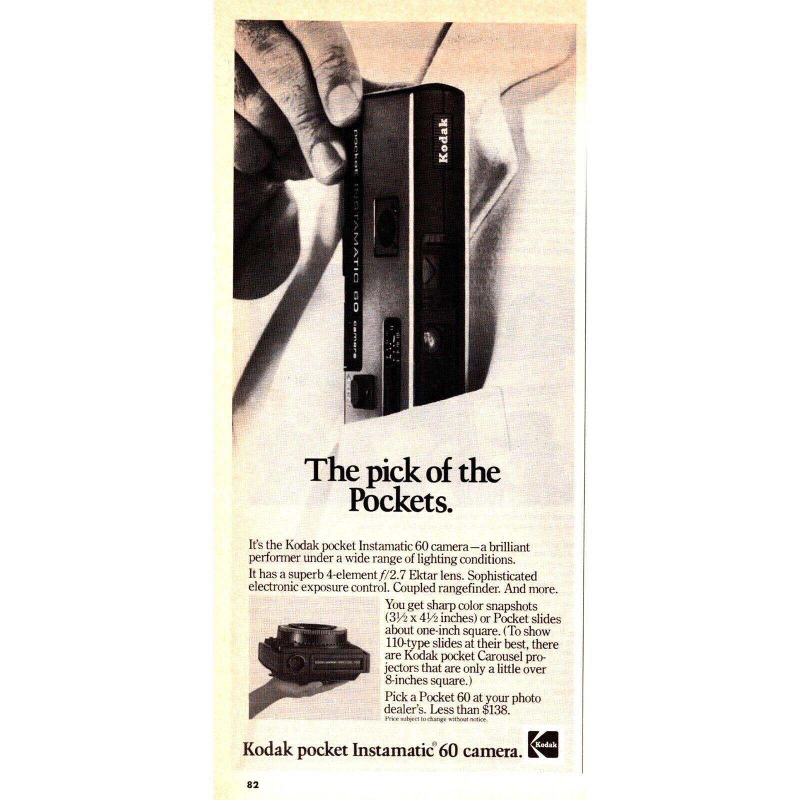 1973 Kodak Instamatic 60 Pocket Camera Vintage Print Ad Film Photography Photo