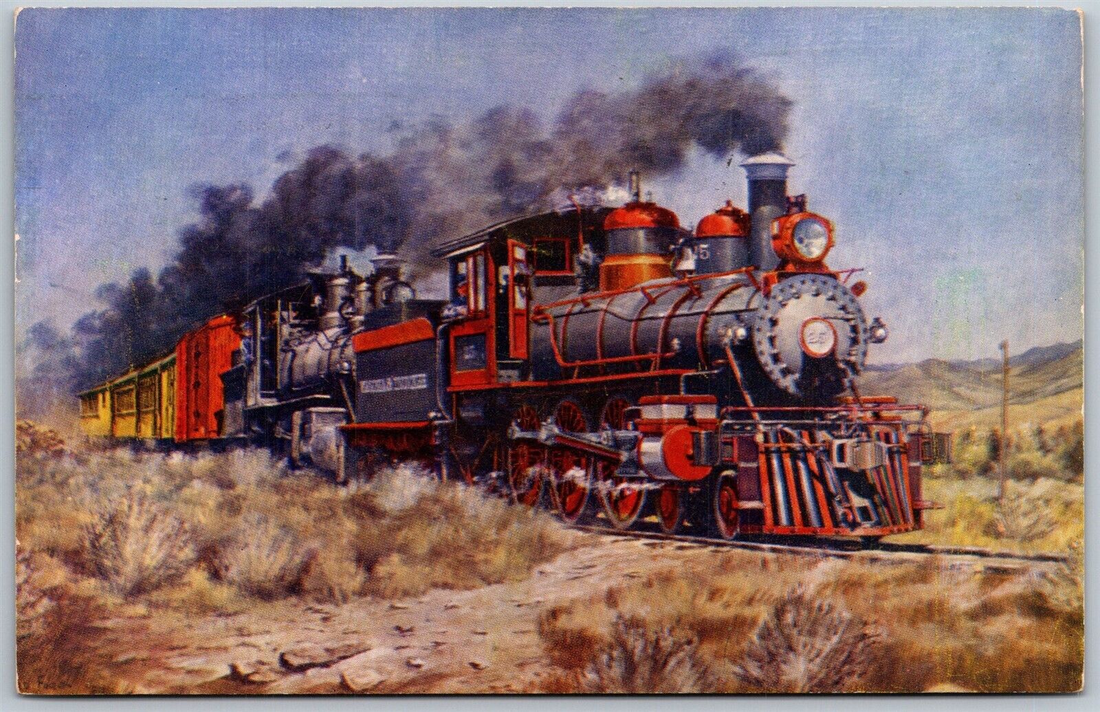 Vtg Virginia Truckee Train Near Reno Nevada NV Howard Fogg 1950s Postcard