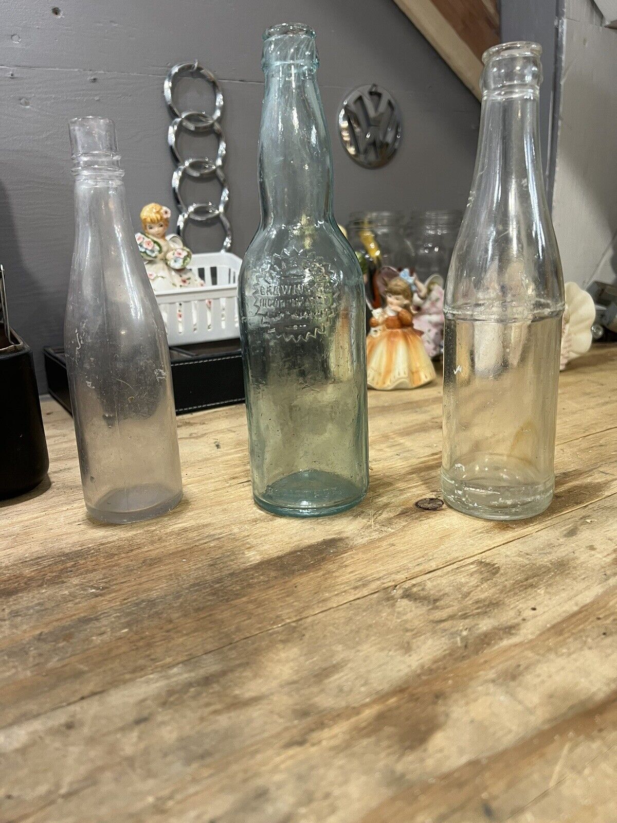  Vintage Glass Bottles Lot Of 3 Various 