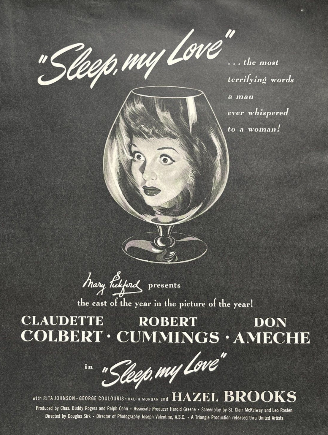 Sleep My Love Film Caudette Colbert Robert Cummings Vintage Print Ad 1948